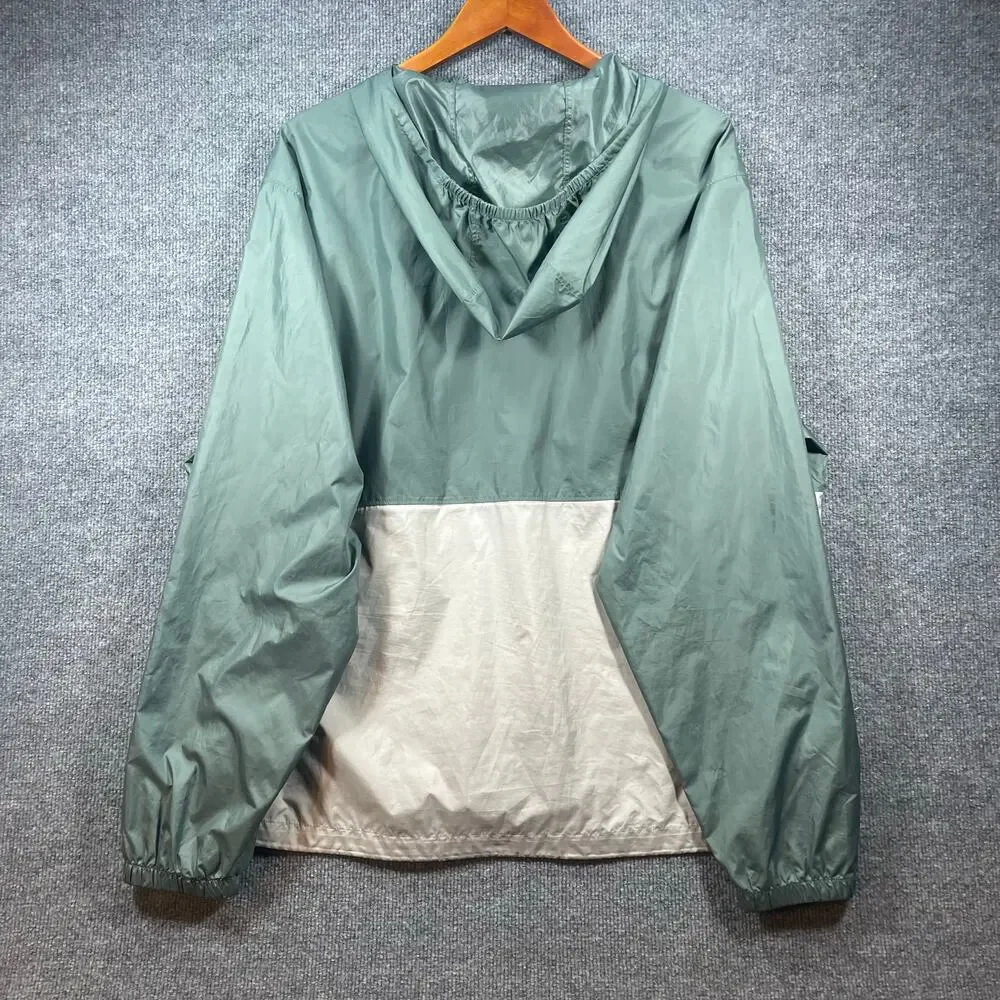Columbia Windbreaker Jacket Men's XL Green/Beige Full Zip Hooded Light READ